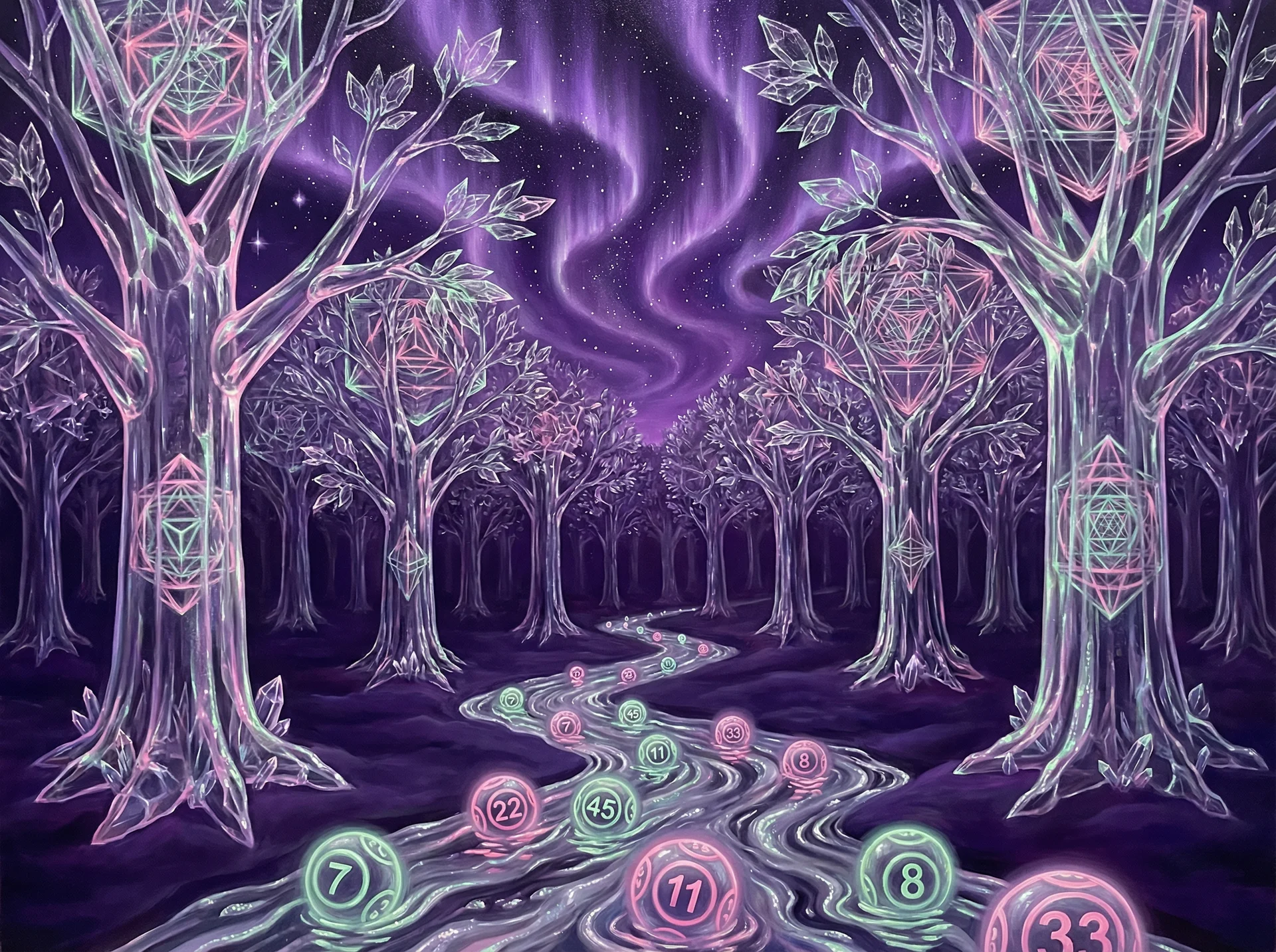 超现实梦境画作 - 水晶森林与银河之河，关联 加拿大pc2.8 幸运号码